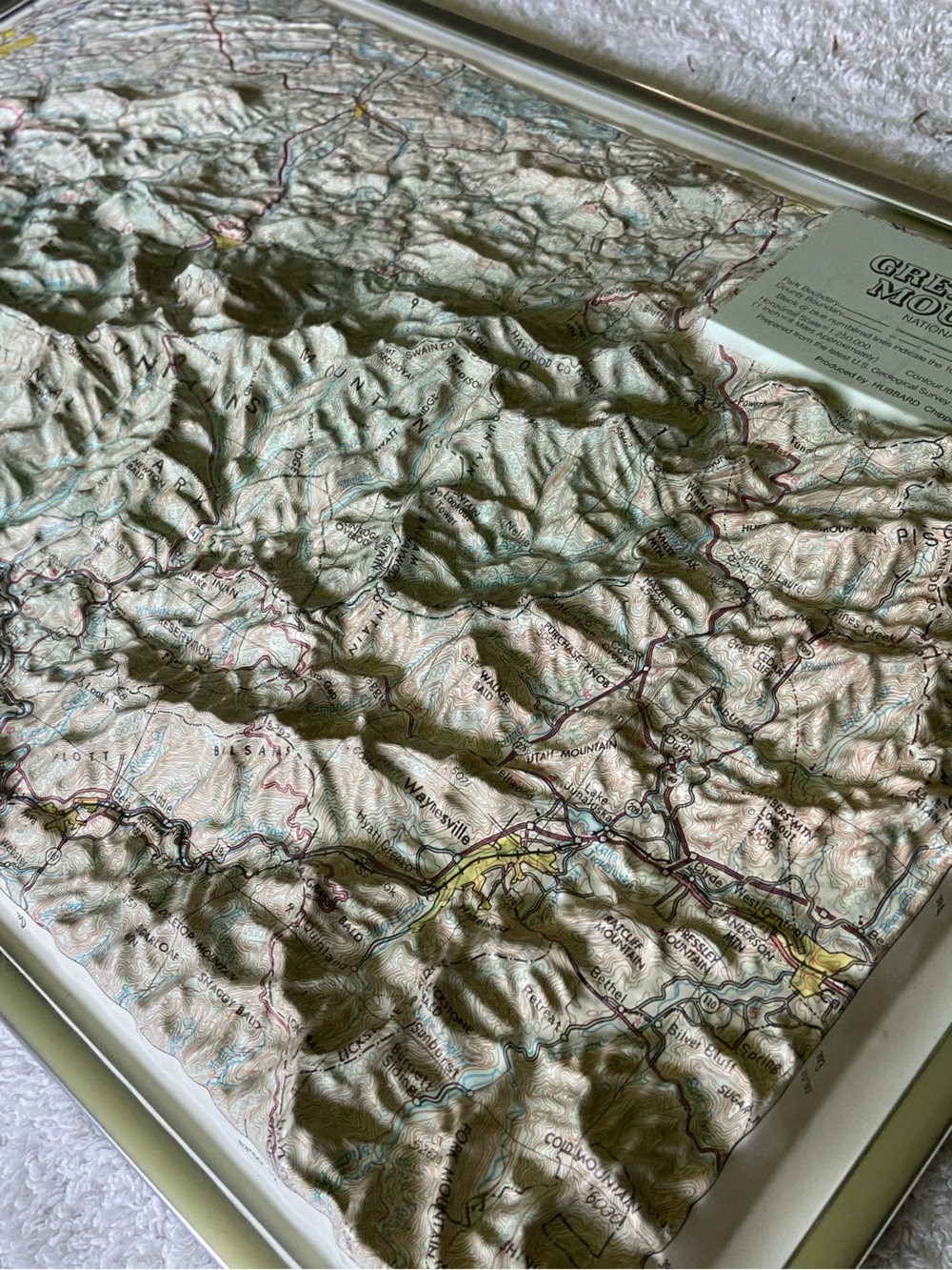 Great Smoky Mountains National Park Area Map Print - raised 3 D Green and Tan
